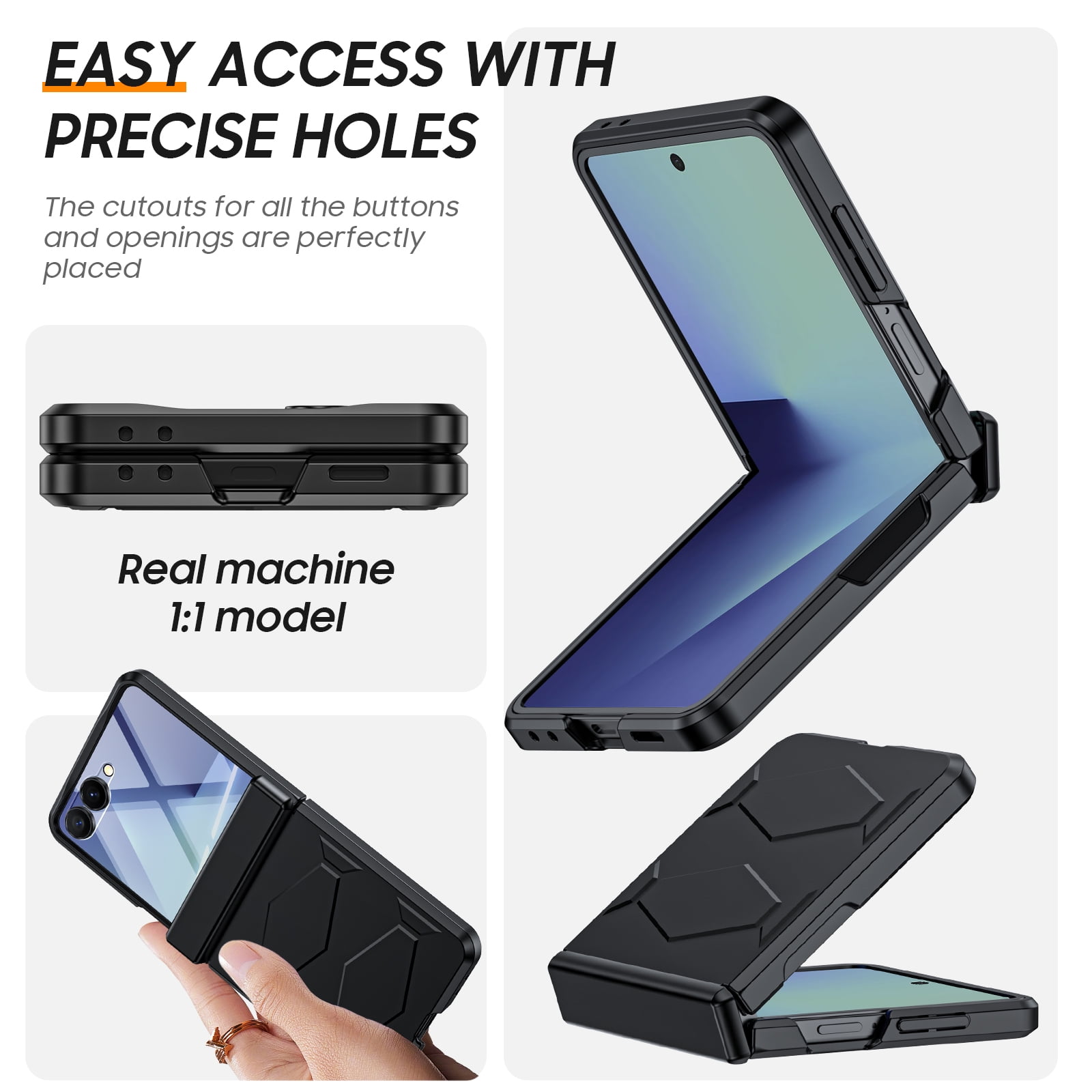 Vizvera for Samsung Galaxy Z Flip 7 Case with Hinge Cover,Built-in Screen Protector Shockproof All-Inclusive Smartphone Cover Wireless Charging-Black