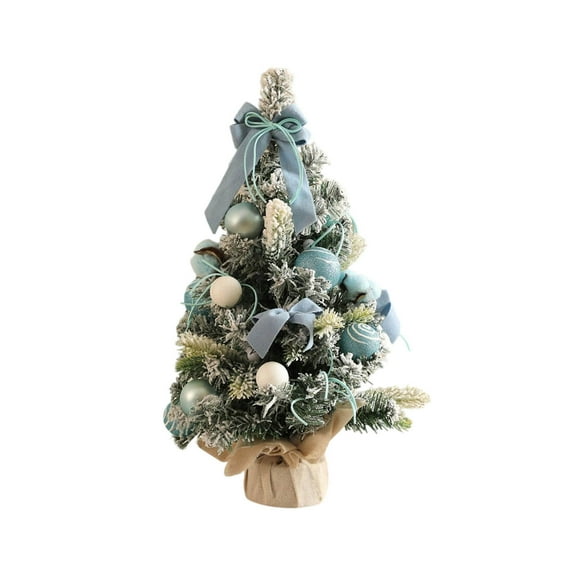Mini Christmas Tree Desktop Decor - 12 Inch Snow Flocked Artificial Pine Tree with Burlap Base, Tabletop Xmas Tree for Holiday Home Office Party, and Anthropology Home Decor