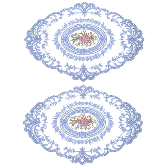 Uxcell 2 pack 12x16 inch Retro Lace Placemat Oval French Crochet Doilies Coasters Blue