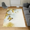 thumbnail image 2 of Floral Turkish Area Rug, Nature Theme Wild Flowers Monarch Flying Butterflies Lily on Lake Therapy Spa, Soft Carpet for Living Room Decor with Distressed Look, 5.2' X 7.6', Earth Yellow, by Ambesonne, 2 of 4