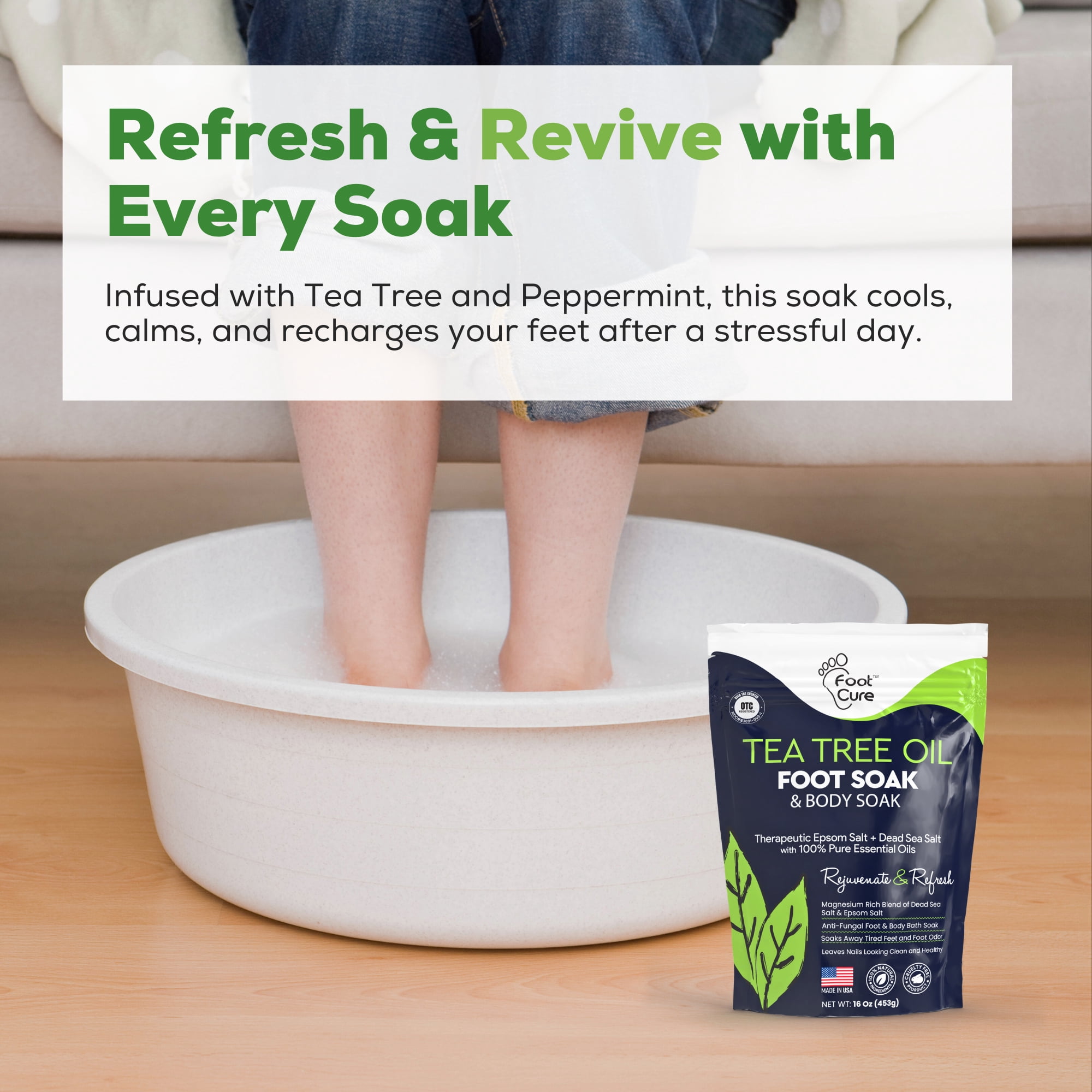 Foot Cure Tea Tree Oil Foot Soak with Epsom Salt for Toenail Fungus, Athlete's Foot, Callus Softening, Foot Odor Scent - 2Pack