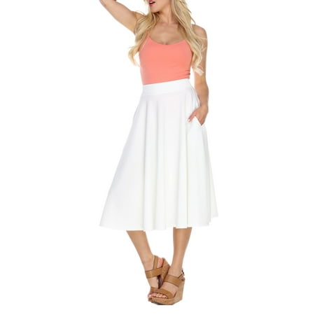 White Mark - Women's Flared Midi Skirt - Walmart.com