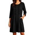 thumbnail image 2 of QUNYINEY Midi Summer Dresses for Women 2026 3/4 Sleeve Black Casual A Line Dress Embroidered Casual with Pockets Loose Fit Crew Neck Dresses, 2 of 6