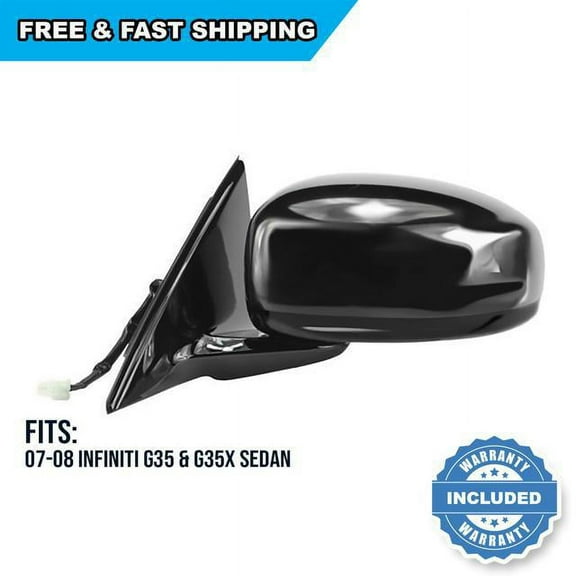 68602N - Fit System Driver Side Mirror for 07-08 Infiniti G35 Sedan, G35x Sedan, black w/ PTM cover, w/o memory, foldaway, Heated Power
