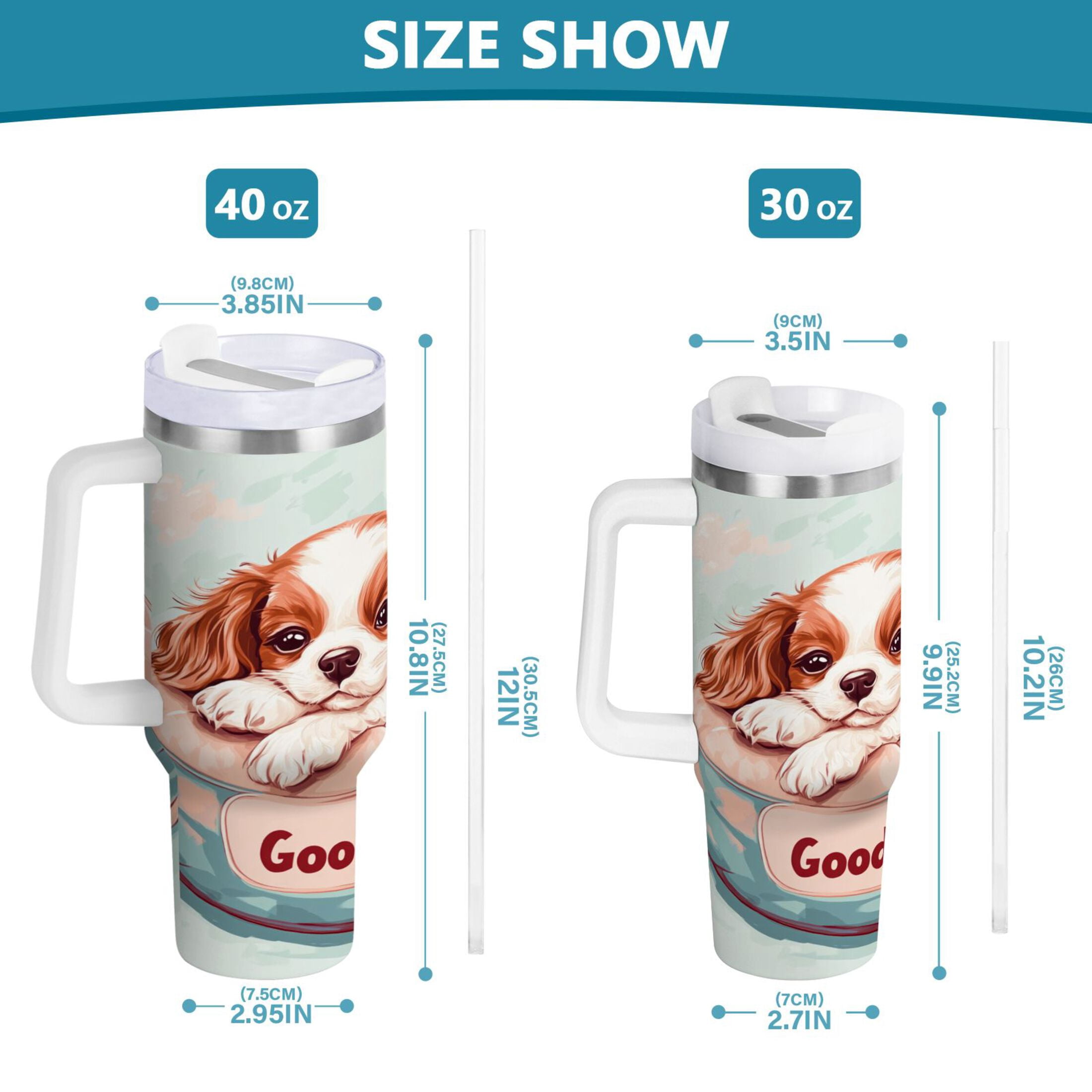 BZSMCE Tumbler 40oz Insulated Stainless Creative Hound Baby Painting Pattern Steel Water Bottles
