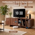 thumbnail image 4 of Weselon 70" Curved Edge TV Stand for TVs up to 75", Mid-Century Modern Entertainment Center with Sliding Doors, Walnut Media Console Storage Cabinet, 4 of 13