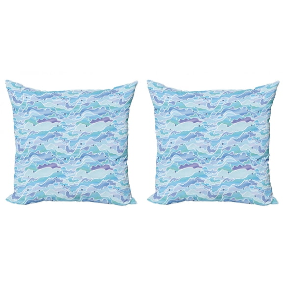 Abstract Throw Pillow Cushion Cover Pack of 2, Continuous Modern Stained Glass Style Seascape Motifs Illustration, Zippered Double-Side Digital Print, 4 Sizes, Baby Blue and Seafoam, by Ambesonne
