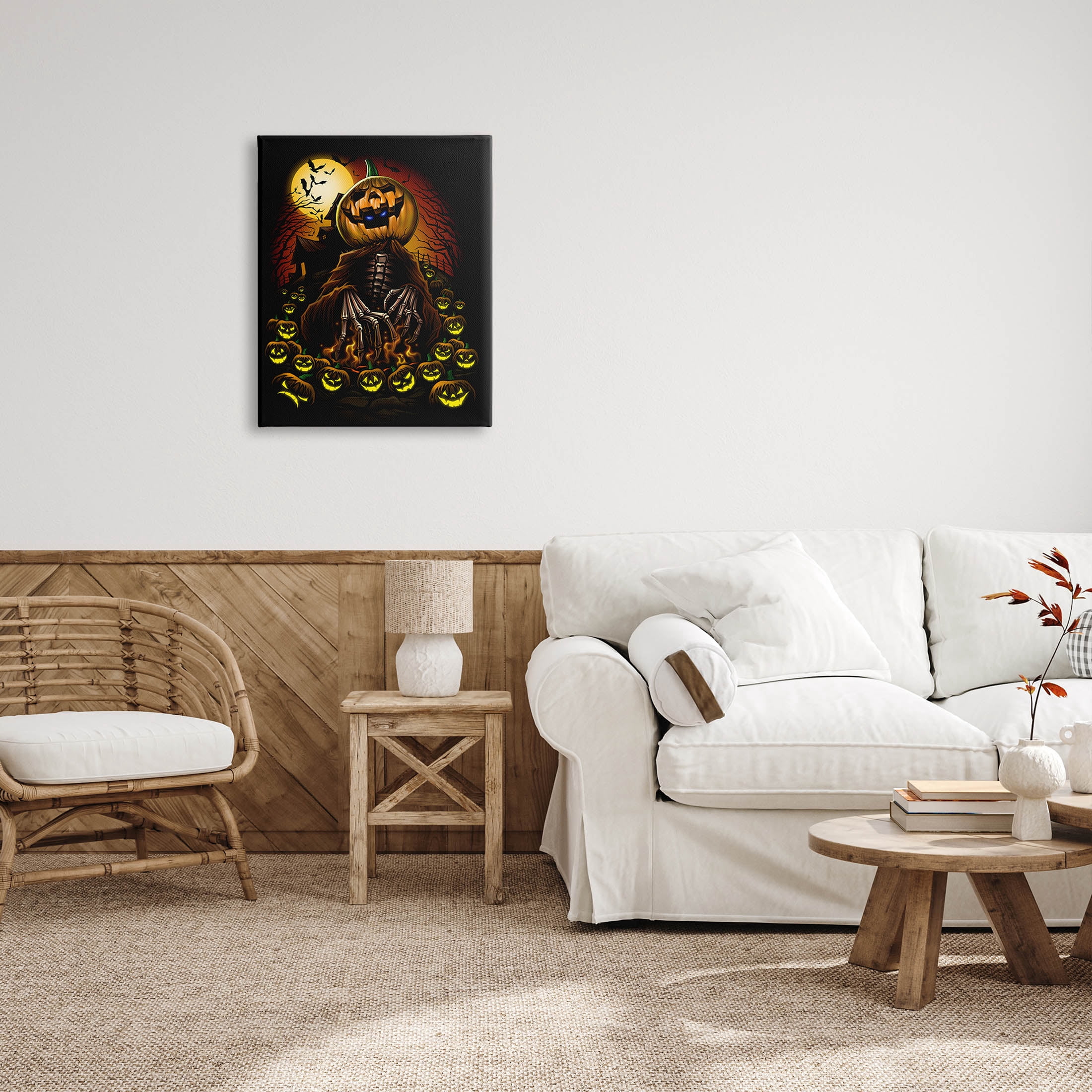Spooky Pumpkin Skeleton Haunted Woods Holiday Graphic Art Gallery Wrapped Canvas Print Wall Art