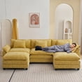 thumbnail image 5 of IPKIG Sectional Sofa Comfy Cloud Couch for Living Room with Pillows, Modern Chenille Sofa Sleeper Deep Couches with Two Ottoman (Yellow, 5-Seat), 5 of 8