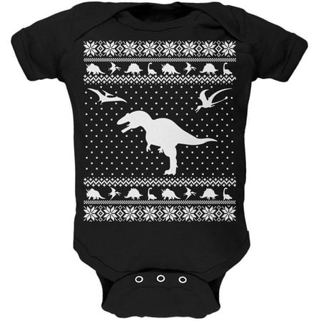 Dinosaurs Ugly XMAS Sweater Black Soft Baby One