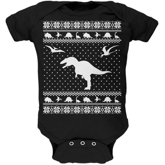 Dinosaurs Ugly XMAS Sweater Black Soft Baby One Piece - 3-6 months