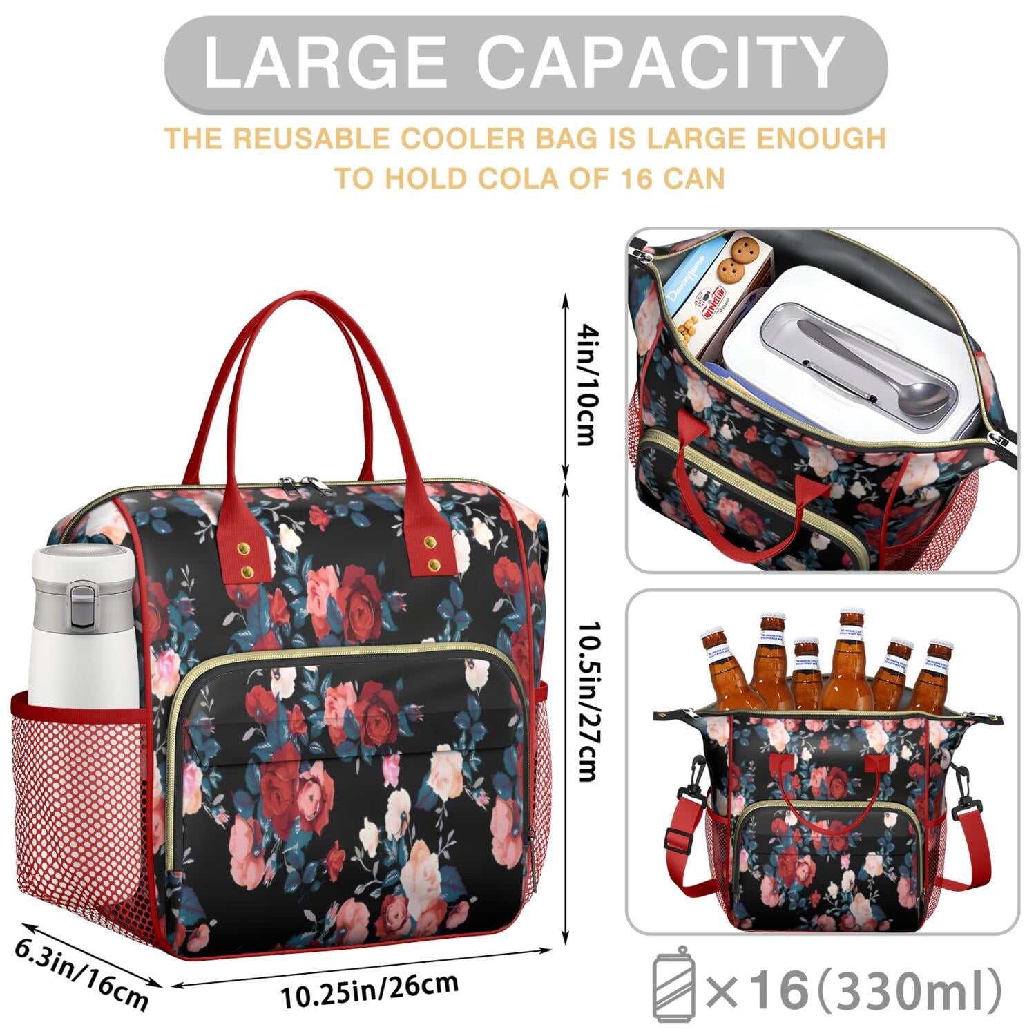 Pioneer Flower Floral Print Pattern Womens Lunch Box for Work,Insulated Large Lunch Bag for Tween and Teen,Loncheras Para Mujer,Leakproof Adult Lunch Bag for Work,Beach,Travel,Picnic,Camping