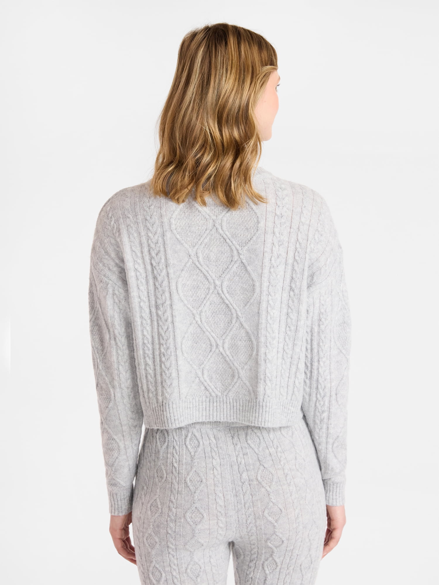 No Boundaries Cable Knit Pullover Sweater, Lightweight, Women’s