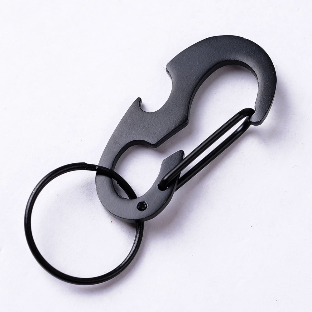 EDC Stainless Steel Black Keychain Carabiner Keyring Bottle Opener D-ring US 