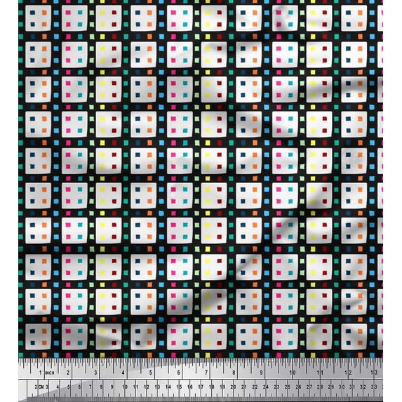 Soimoi Crepe Silk Fabric Geometric Check Print Fabric by The Yard 42 Inch Wide
