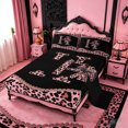 thumbnail image 2 of meiyoeat Pink Leopard Animal Print Full Size Sheets,Fashion Cheetah Bow Alphabet H Bed Sheets For Kids,4-Piece, 2 of 6