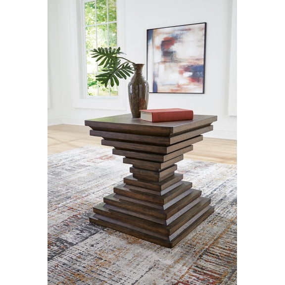 Signature Design by Ashley Hannodream Square End Table, Warm Brown, Contemporary Wood Accent Table with Sculptural Base