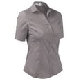 thumbnail image 2 of DOUBLJU Women's Slim Fit Plain Classic Short Sleeve Button Down Collar Shirt Blouse, 2 of 5