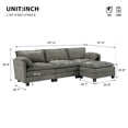 thumbnail image 3 of Hommoo 107-inch Cotton-Linen Velvet Texture L-shaped Sectional Sofa, 3 Seats Corner Sofa Set with Ottoman & Side Bag, Gray, 3 of 8