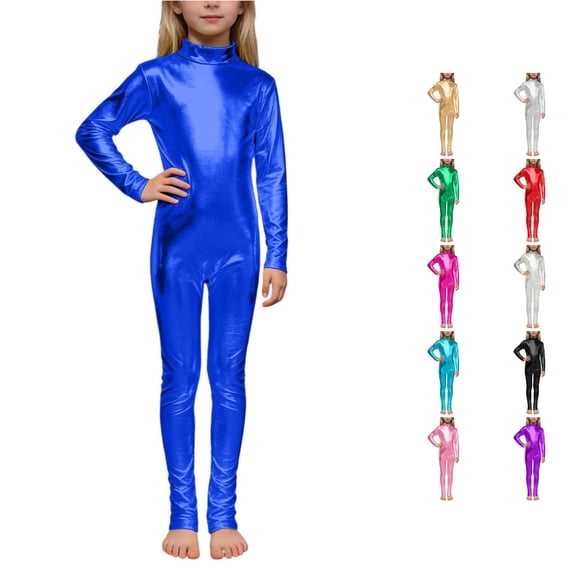LIIPEE Girls Glitter Back Zipper Jumpsuit High Neck Long Sleeve Dance Performance Leotard 1-12 Years