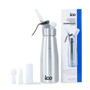 ICO Professional Aluminum Whipped Cream Maker Dispenser/Whipper for Creams, Sauces, Desserts, Infused Liquors, and Molecular Cuisine (1 Pint/0.5L)