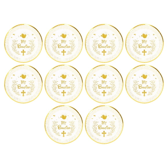 10Pcs Bronzing Paper Plates Mi Bautizo Microwave Safe Cut Resistant Disposable Round Plates