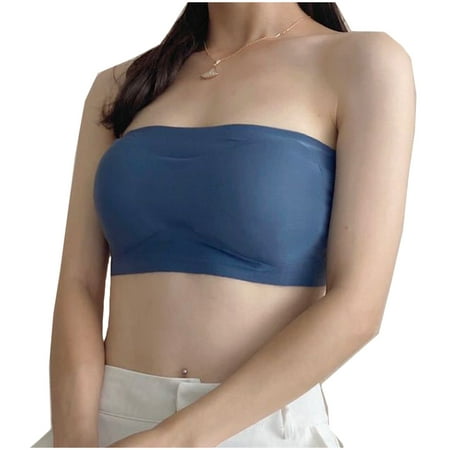 

HWRETIE Bras for Women Push Up Plus Size Ice Silk Strapless Strapless with Traceless Breathable Underwear Inside Clearance Blue One Size