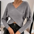 thumbnail image 7 of Besolor Womens V Neck Long Sleeve Sweaters Fall Casual Cross Front Knitted Crop Pullover Tops, 7 of 7