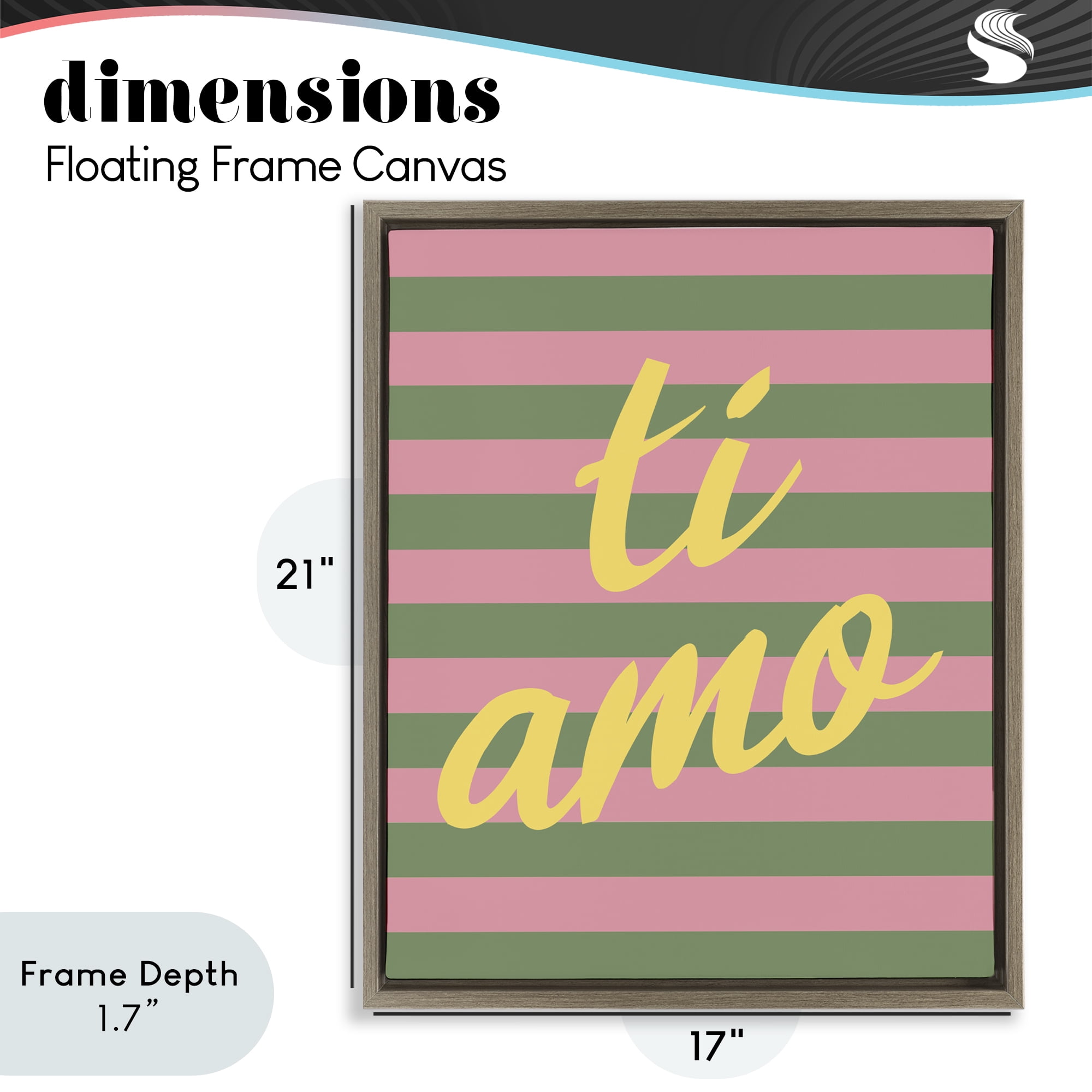 Stupell Industries Ti Amo Pink Green Stripes Brown Framed Floater Canvas Wall Art, design by SD Graphics Studio
