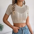thumbnail image 2 of JGGSPWM Womens Cap Sleeve Cable Knit Hollow Out Crop Tops Crew Neck Loose Pullover Sweaters Khaki L, 2 of 6