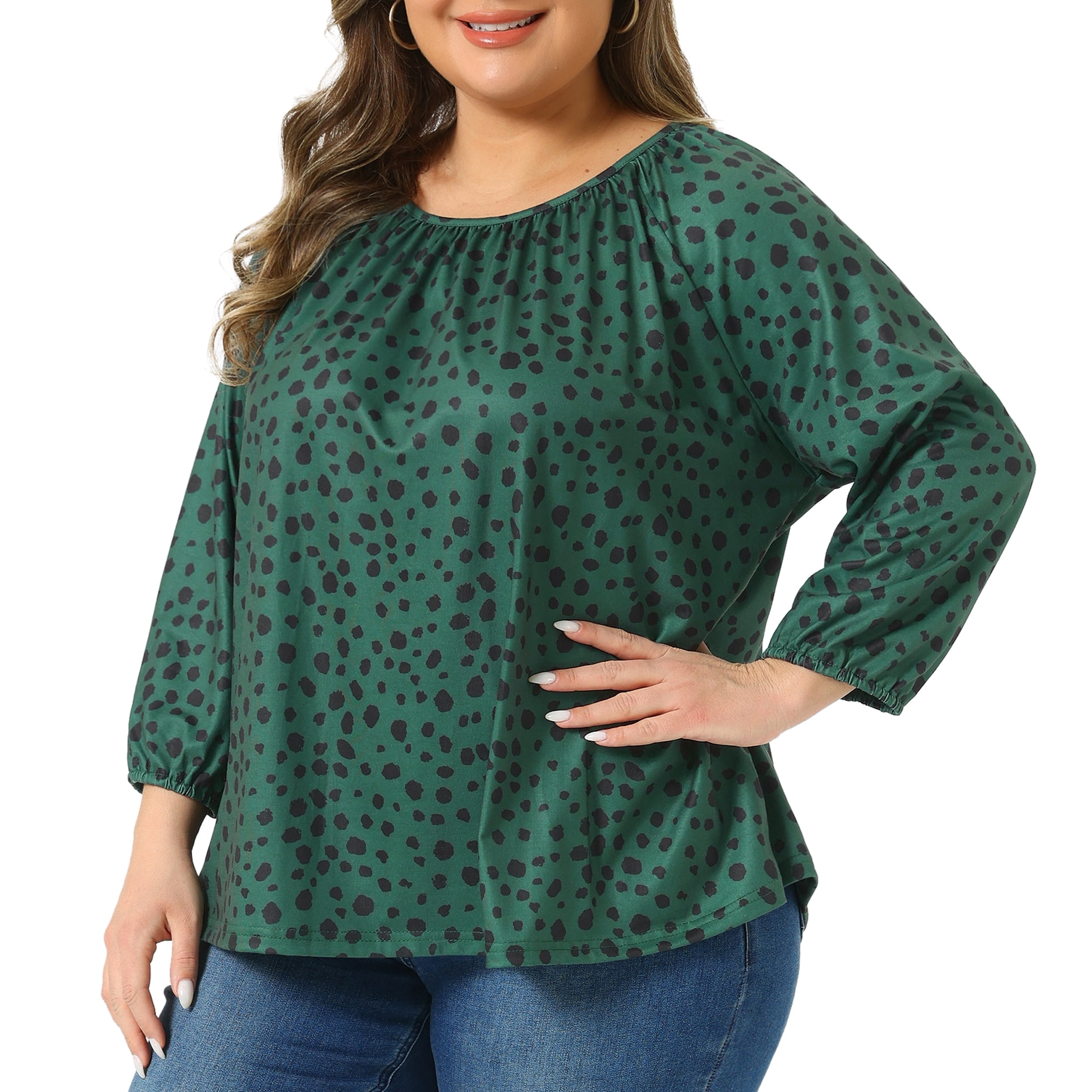 DARING DIVA  Women's Plus Crew Neck 3/4 Sleeve Blouse 3X Dark Green