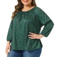 thumbnail image 2 of DARING DIVA  Women's Plus Crew Neck 3/4 Sleeve Blouse 2X Dark Green, 2 of 6