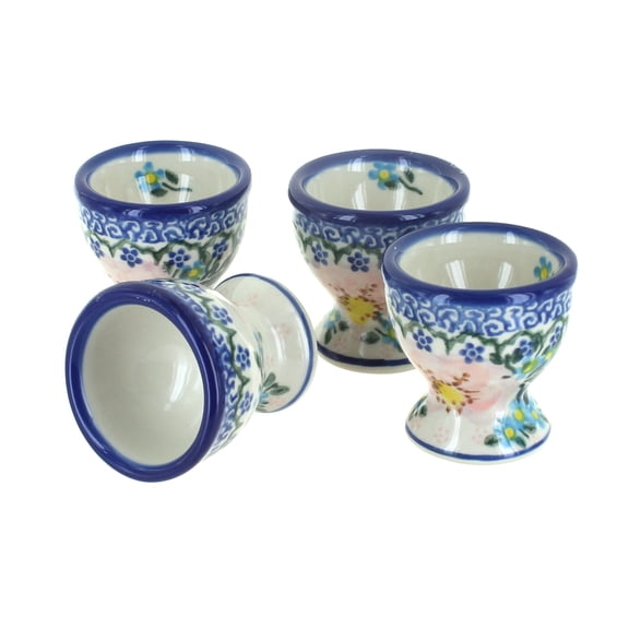 Blue Rose Polish Pottery Apple Blossom 4PC Egg Cup Set