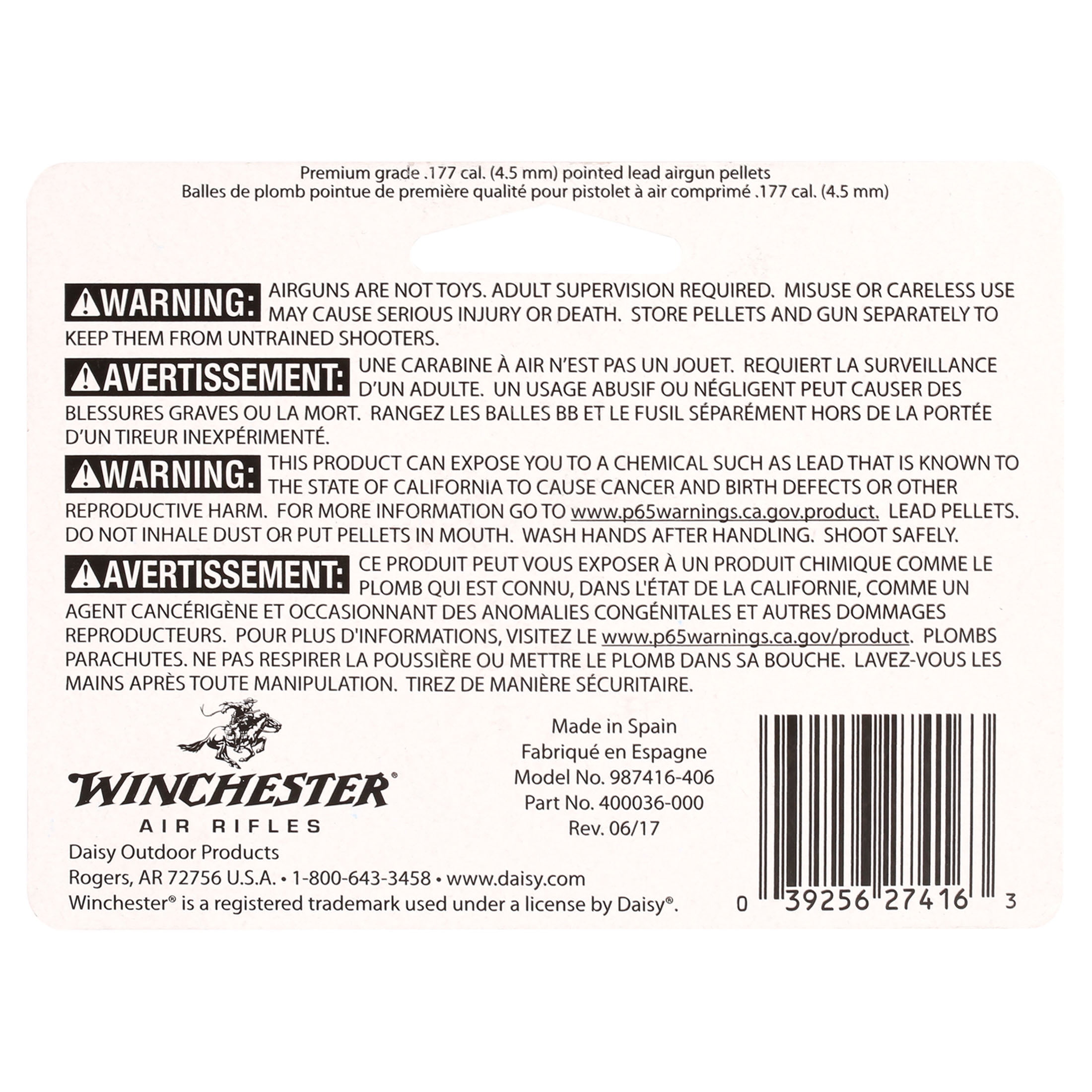 Winchester Pointed Pellet for Use with Air Gun Ammunition .177 Caliber, 500 Count, New Condition 0.8 lb. 1 in packaging length