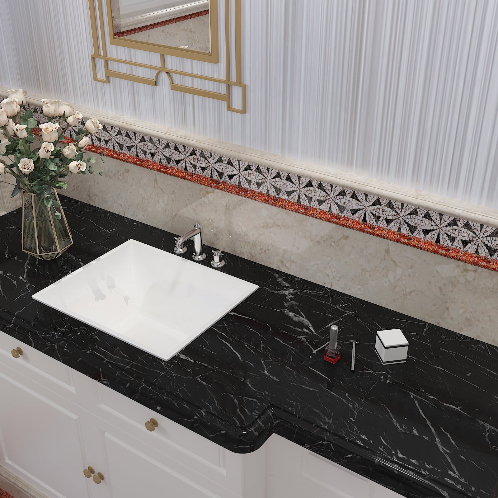 CHIHUT Black Marble Peel and Stick Countertop Contact Paper Glossy Marble Self Adhesive Wallpaper for Bathroom Kitchen Wallpaper 17.7"x236" Removable Black Vinyl Roll for Cabinets Counter Shelf Liner