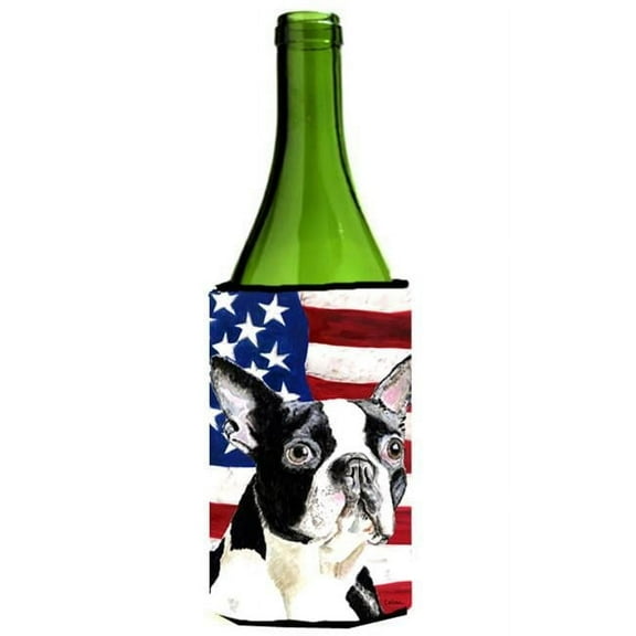 USA American Flag With Boston Terrier Wine bottle sleeve Hugger - 24 oz.