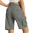 thumbnail image 6 of Taqqpue Women Cargo Shorts Summer Suit Tailored Bermuda Shorts Casual Baggy Wide Leg Hiking Outfits Shorts Solid Knee Length Drawstring Long Shorts with Pockets, 6 of 9