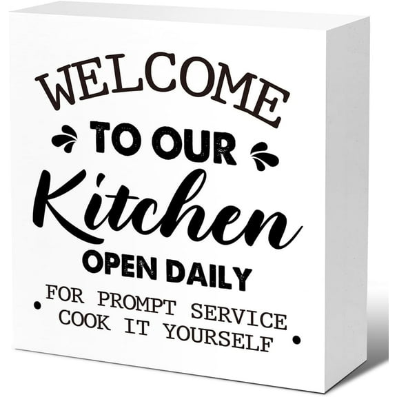 Funny Kitchen Wooden Box Signs,Farmhouse Kitchen Wooden Signs,Welcome To Our Kitchen Wooden Signs For Kitchen Counter Shelf Table Decor 5x5 Inch