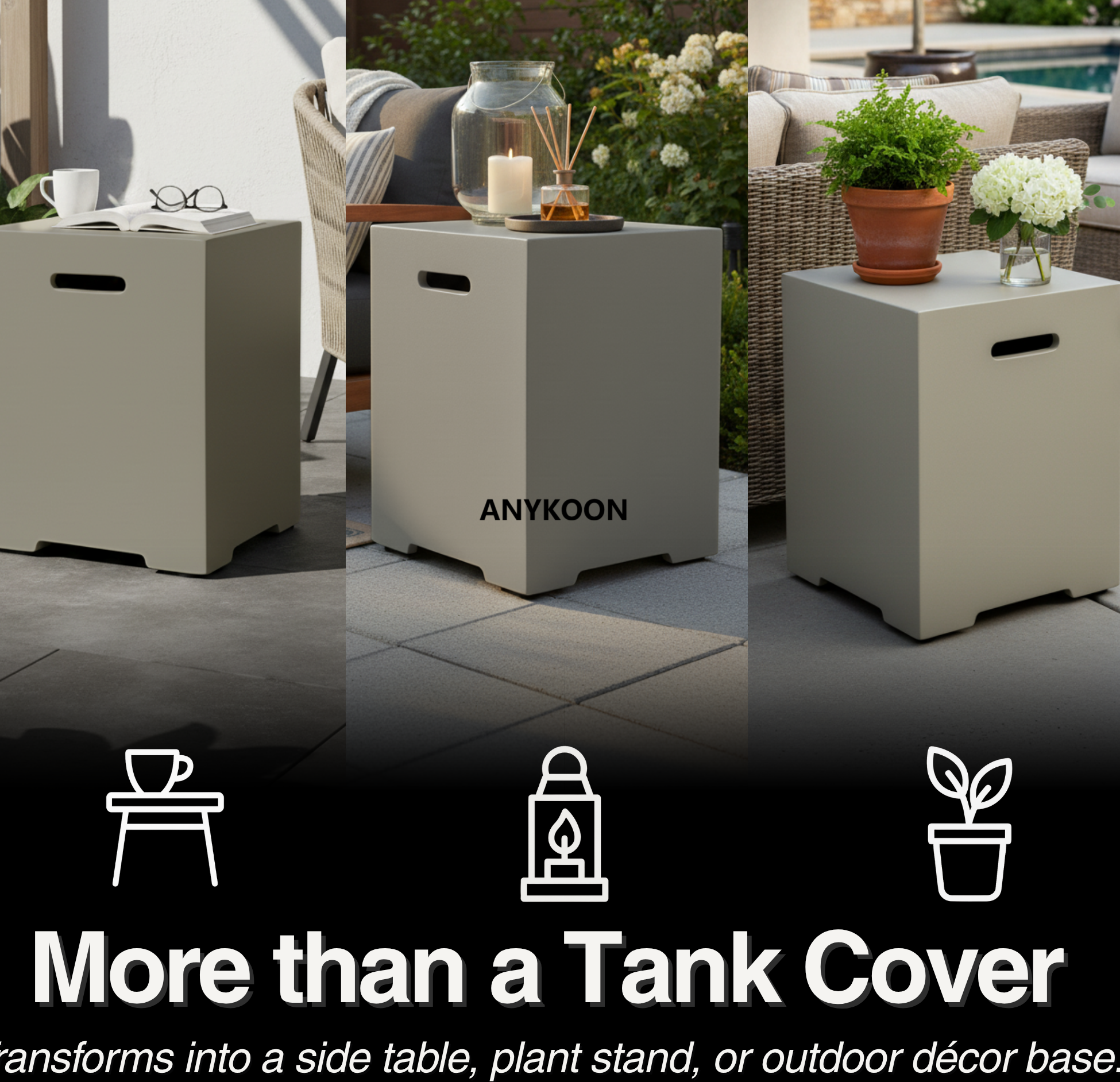 Anykoon 20 LB Outdoor Tank Storage Hideaway Table for Gas Fire Pits, Propane Tank Cover 16 Inch, Concrete Tank Holder, light grey