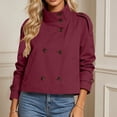 thumbnail image 5 of TGSLY Women's Fall High Collar Trench Coat Lightweight Double Breasted Short Jacket with Pockets Casual Solid Color Tab Cuff Long Sleeve Coat with Belt M, 5 of 8