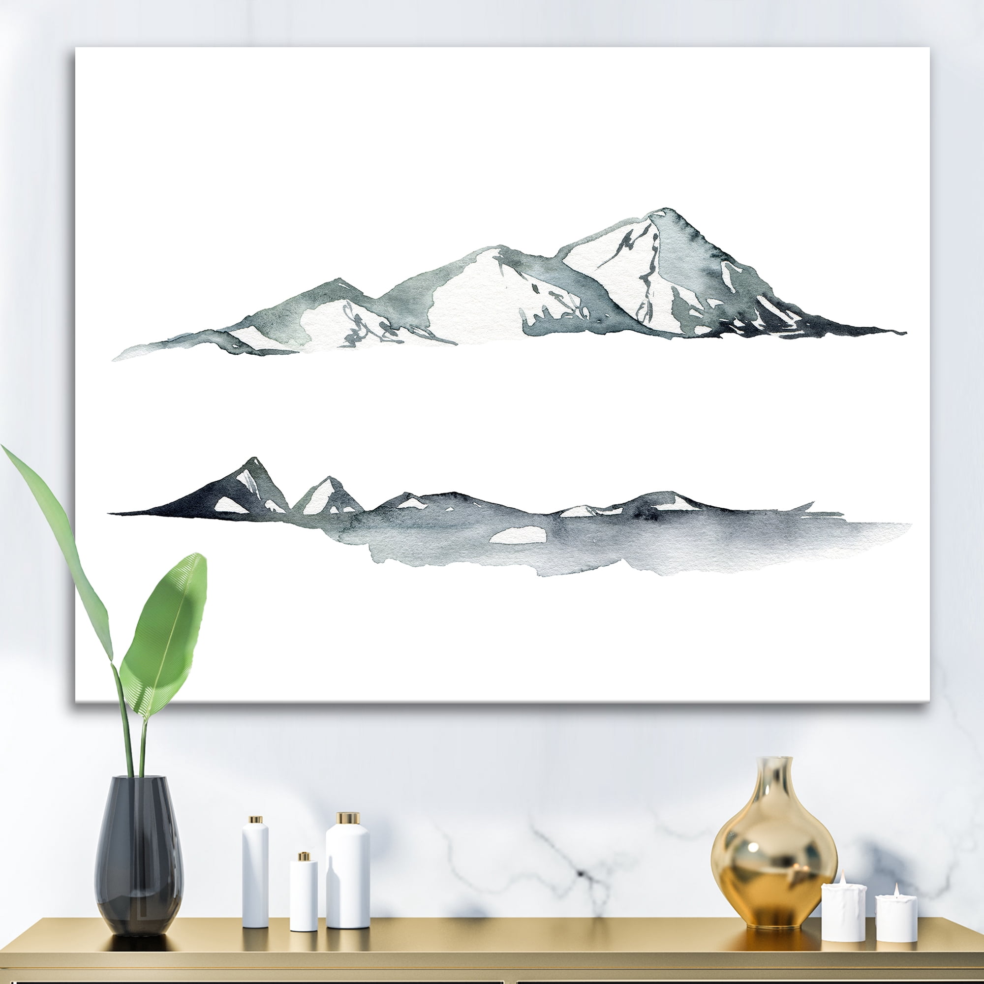 Designart ' Minimalistic Dark Blue Mountains Landscape ' Modern Canvas Wall Art Print
