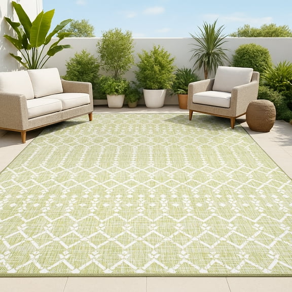 JONATHAN Y SANTA MONICA 9 x 12 Area Rug, Ourika Moroccan Geometric Textured Weave - Light Green/Cream, SMB108N-9