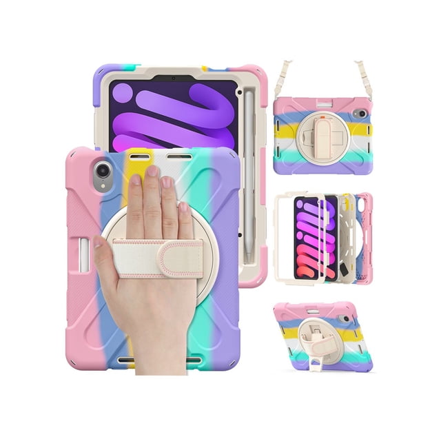 Teknet Funda de uso rudo para iPad Mini 7 2024 8.3 pulgadas A17 Pro case resistente a caidas con correa