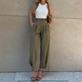 thumbnail image 2 of Huowey Women's Pants Elegant Solid Color Loose Fit Cropped Trousers High Waist Casual Suit Pants for Fashionable Wear, 2 of 9