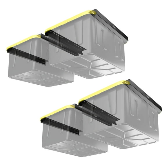 Koova Overhead Bin Rack for Four Bins | Overhead Garage Storage Rack to Mount on Ceiling with Adjustable Width | Supports Most Black and Yellow Storage Bins | Easy to Install | Made in USA | 4 Sets