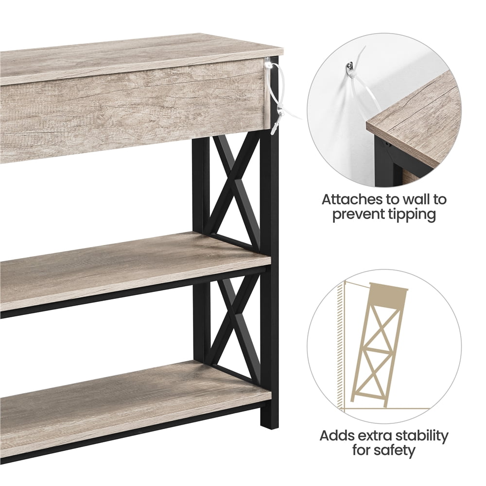 Topeakmart X Design Console Table w/ 1 Drawer & 2 Shelves, Gray