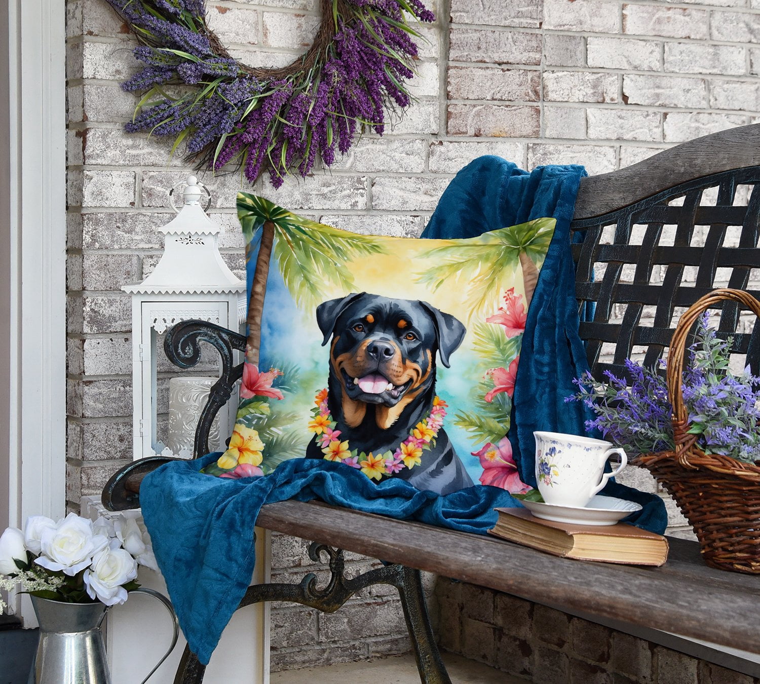 Rottweiler Luau Throw Pillow 18 in x 18 in