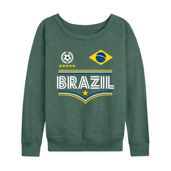 Instant Message - Brazil Soccer Jersey Lightweight French Terry Wide Neck Long Sleeve Graphic Shirt