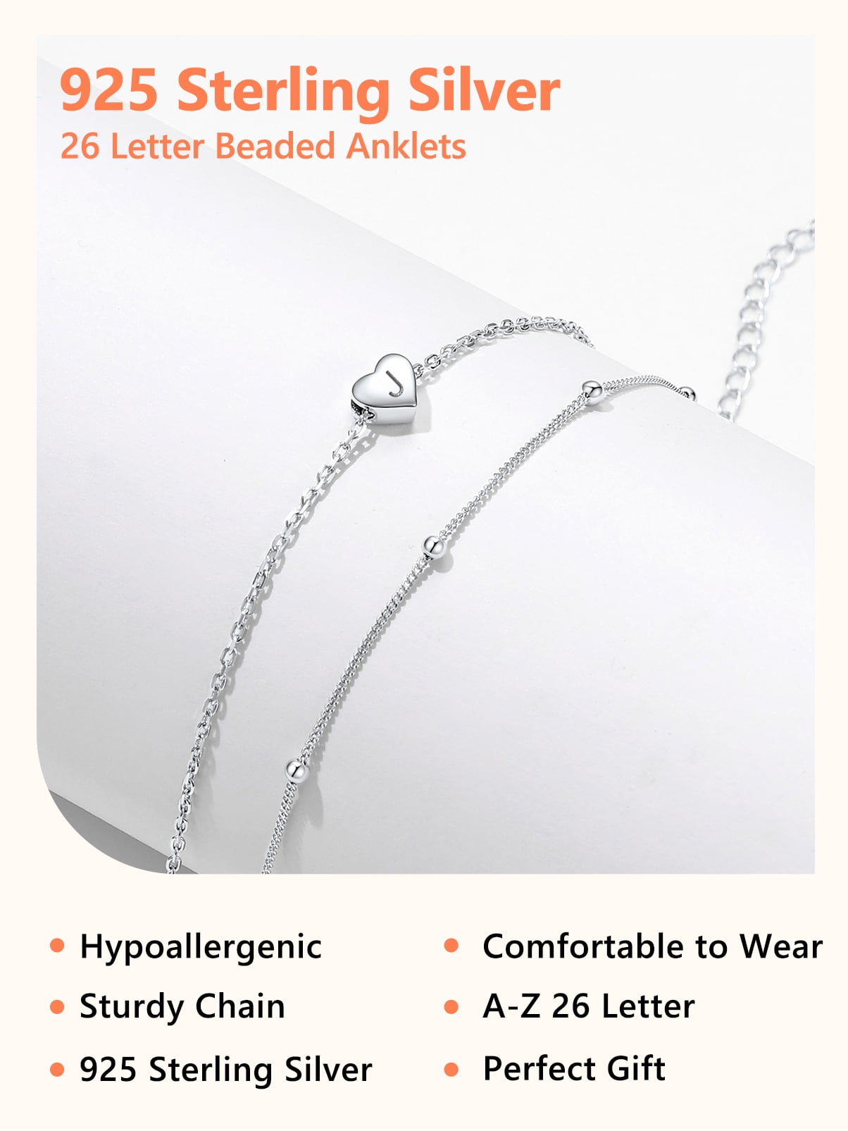 Silvora 925 Sterling Silver Double Layer Anklets for Women Initial Charm Letter Ankle Bracelet Waterproof Birthday Christmas Valentines Jewelry Gift