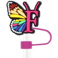 thumbnail image 1 of Tapón de paja a prueba de polvo con forma de mariposa y letras de 10 mm, hebilla decorativa creativa de paja de dibujos animados, tapón de paja de plástico suave de PVC, 1 of 6